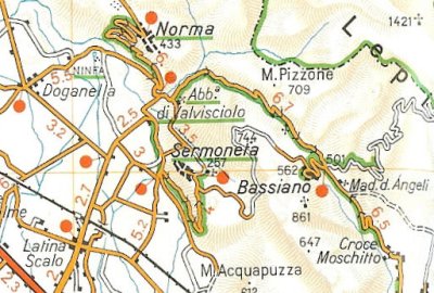 Mappa del percorso della
tappa Bassiano-Sermoneta
(74880 bytes)